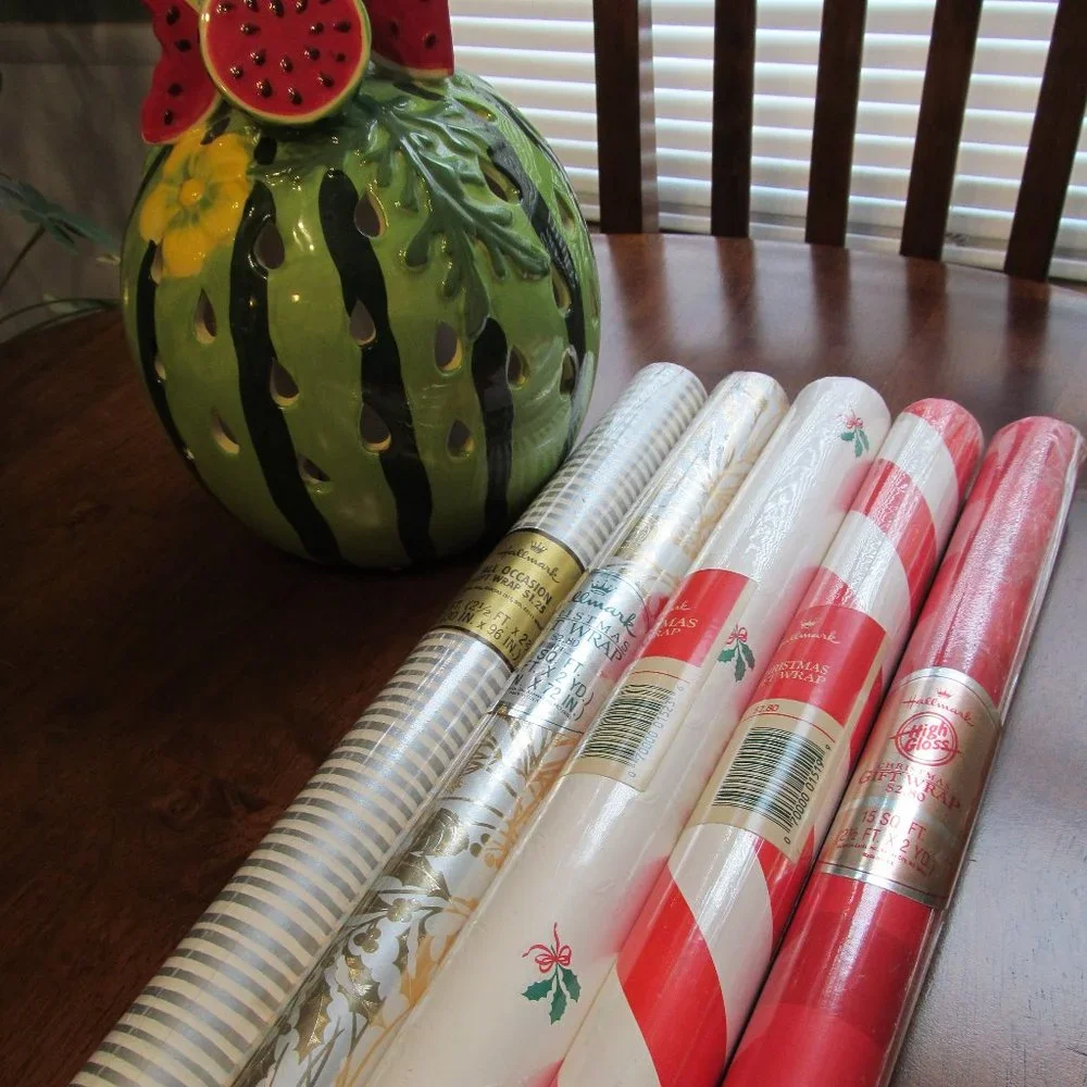 Vintage NEW Hallmark Wrapping Paper Holly Candy Cane ~ 5 Rolls New in Packages